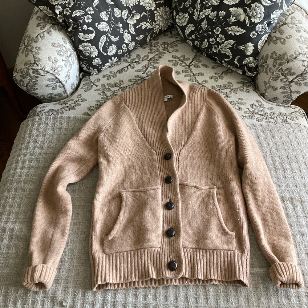 Women’s Madewell Button Sweater Size Small 100% Merino Wool Tan GUC - Picture 1 of 10